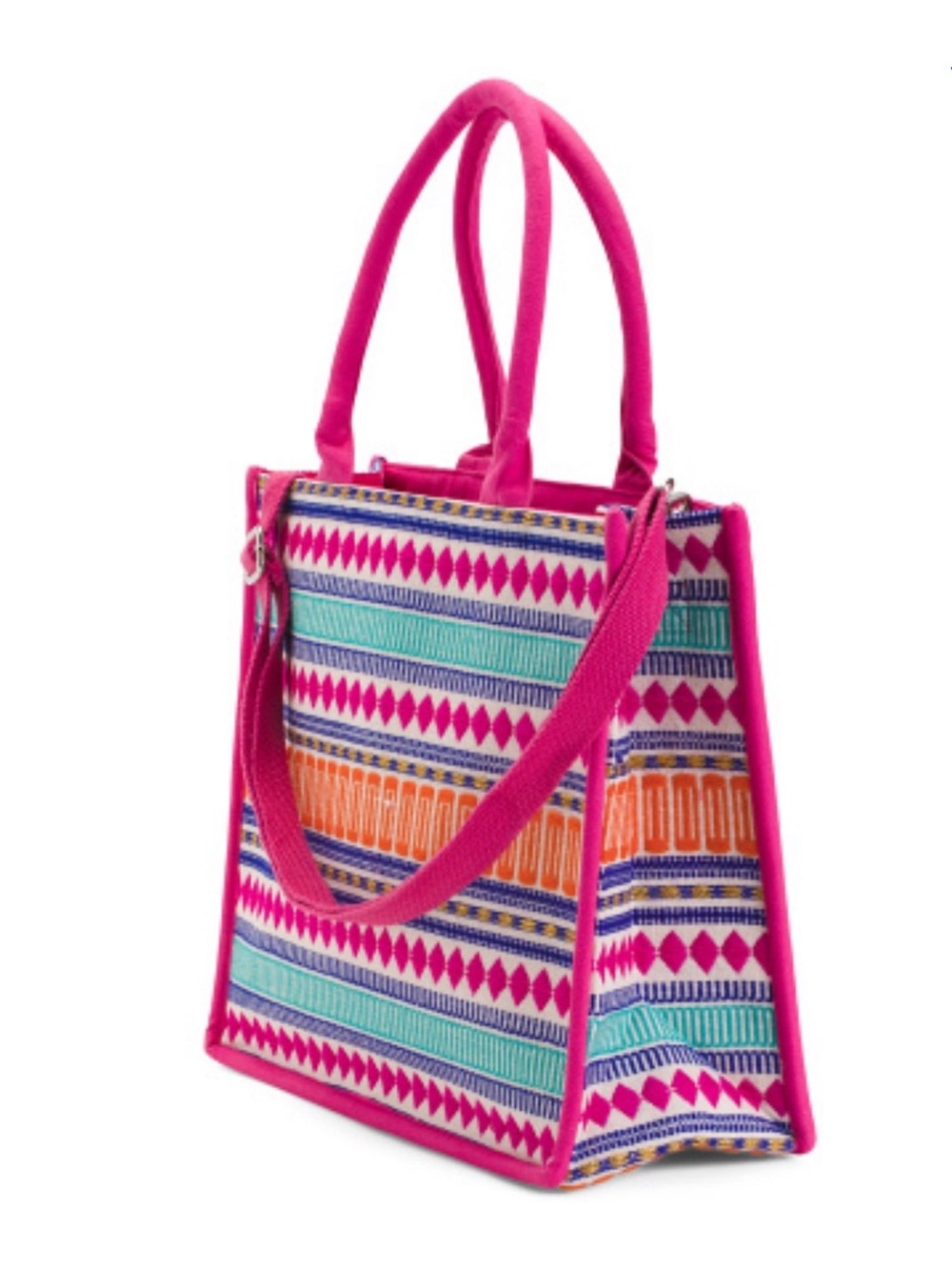 Bright Pink Patterned Tote Bag with Shoulder Strap